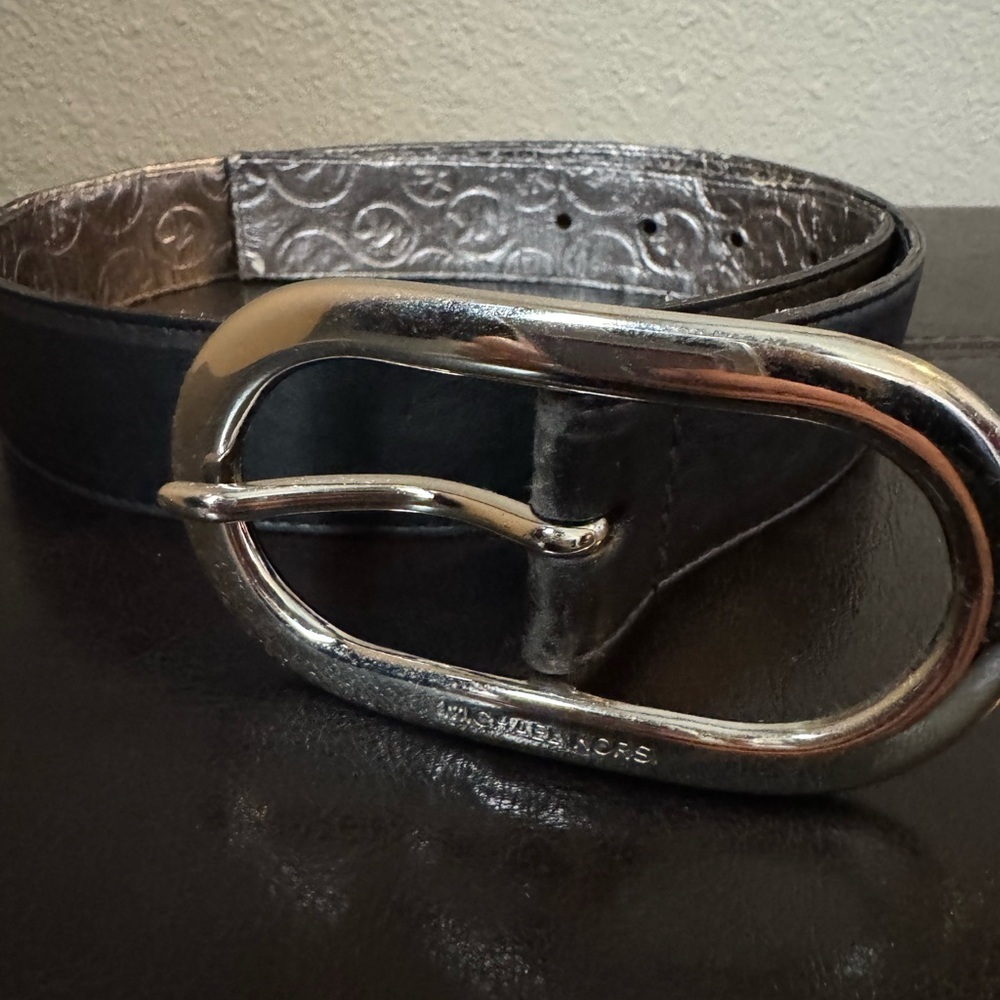 Michael Kors Black Leather Belt with Silver Buckle Sz Small